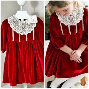 TODDLER Maddie & Connor Christmas Holly Velour Dress | Size 2T